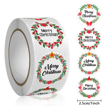 100-500pcs Merry Christmas Holiday Stickers Wreath Adhesive Stickers for Christmas Envelopes Seal Gift Tags Party Decoration (Online Order Only)