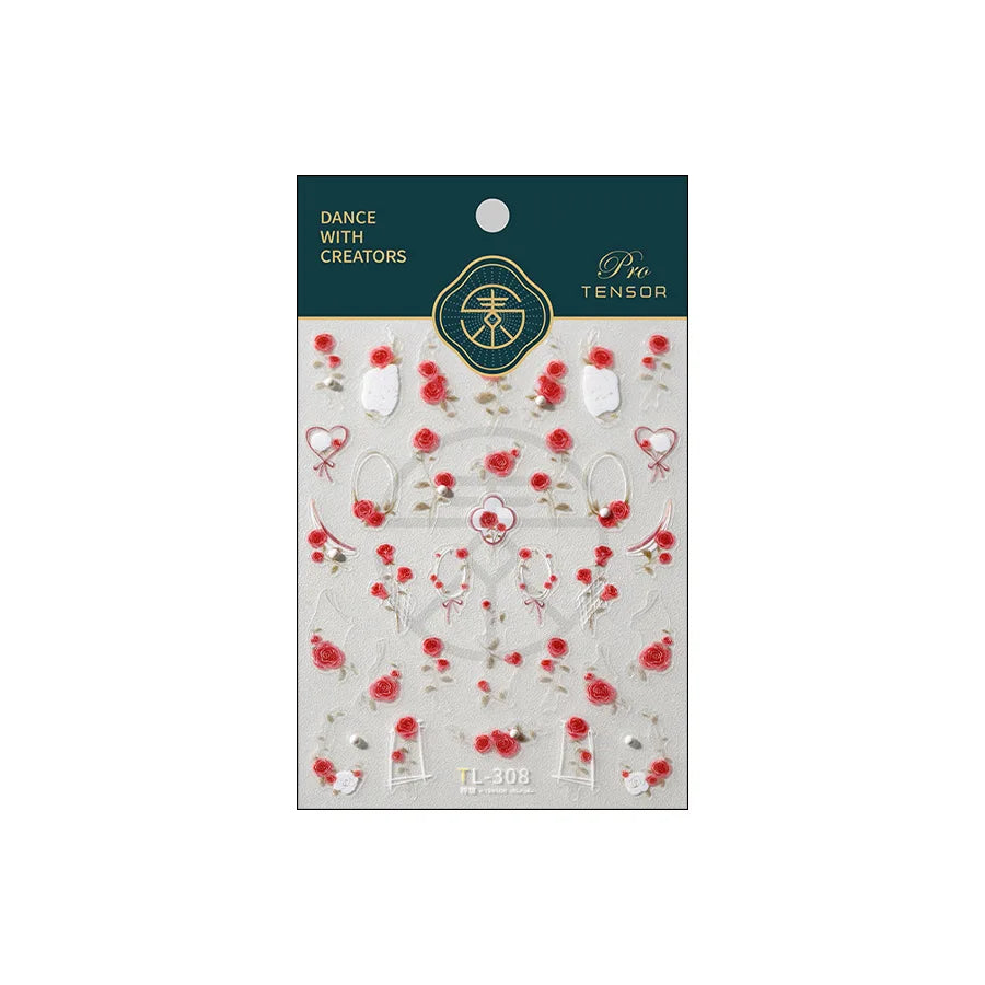Rose Flower Bouquet Wreath Lace Green Leaves Beautiful Floret Heart Rich Adhesive Nail Art Decorations Stickers Manicure Decals (ONLINE ORDER ONLY)