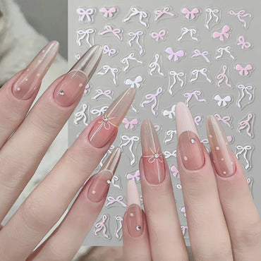 1Sheet Pink/White/Black Bow 5D Nail Art Stickers Bowknot Self-Adhesive Slider Romantic Lace Ribbon Valentine's Manicure Decals * (Online Order Only)