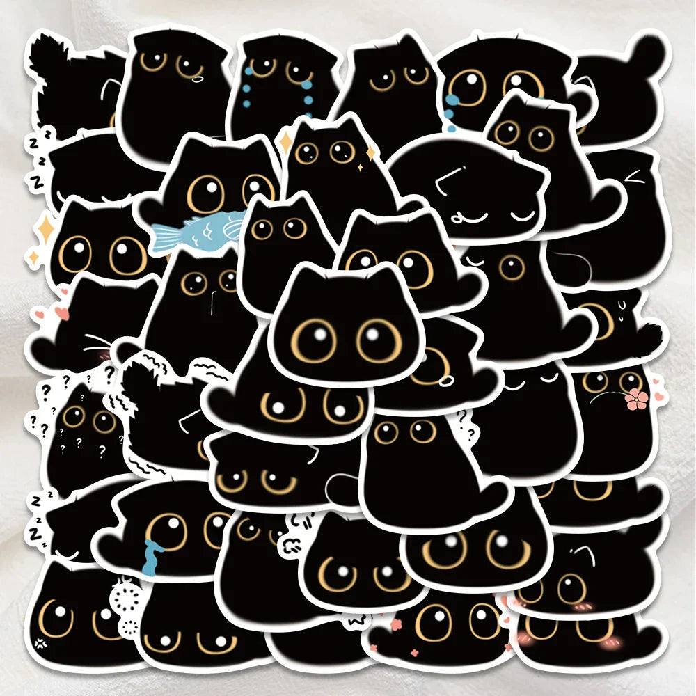 80PCS Kawaii Black Cat Stickers for Notebook, Luggage, Laptop, Motorcycle, Refrigerator, Decal Graffiti (ONLINE ORDER ONLY)