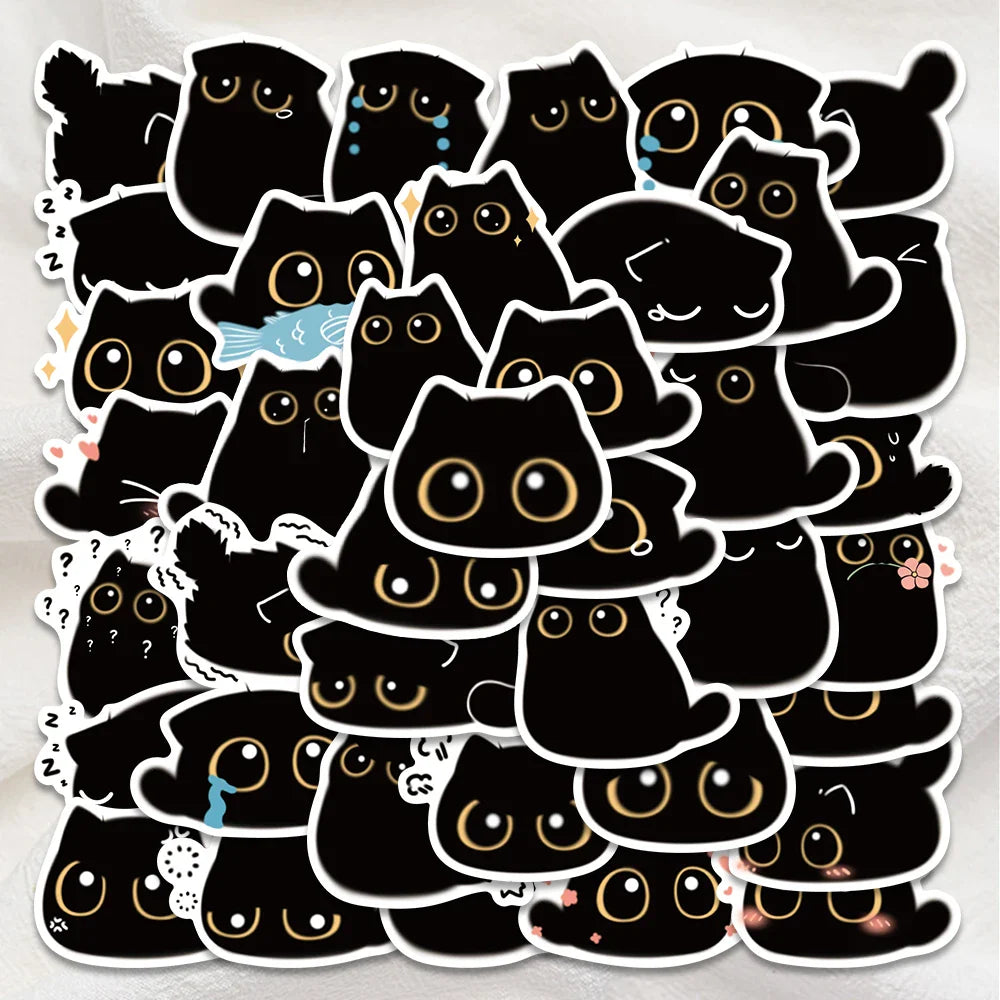 80PCS Kawaii Black Cat Stickers for Notebook, Luggage, Laptop, Motorcycle, Refrigerator, Decal Graffiti (ONLINE ORDER ONLY)