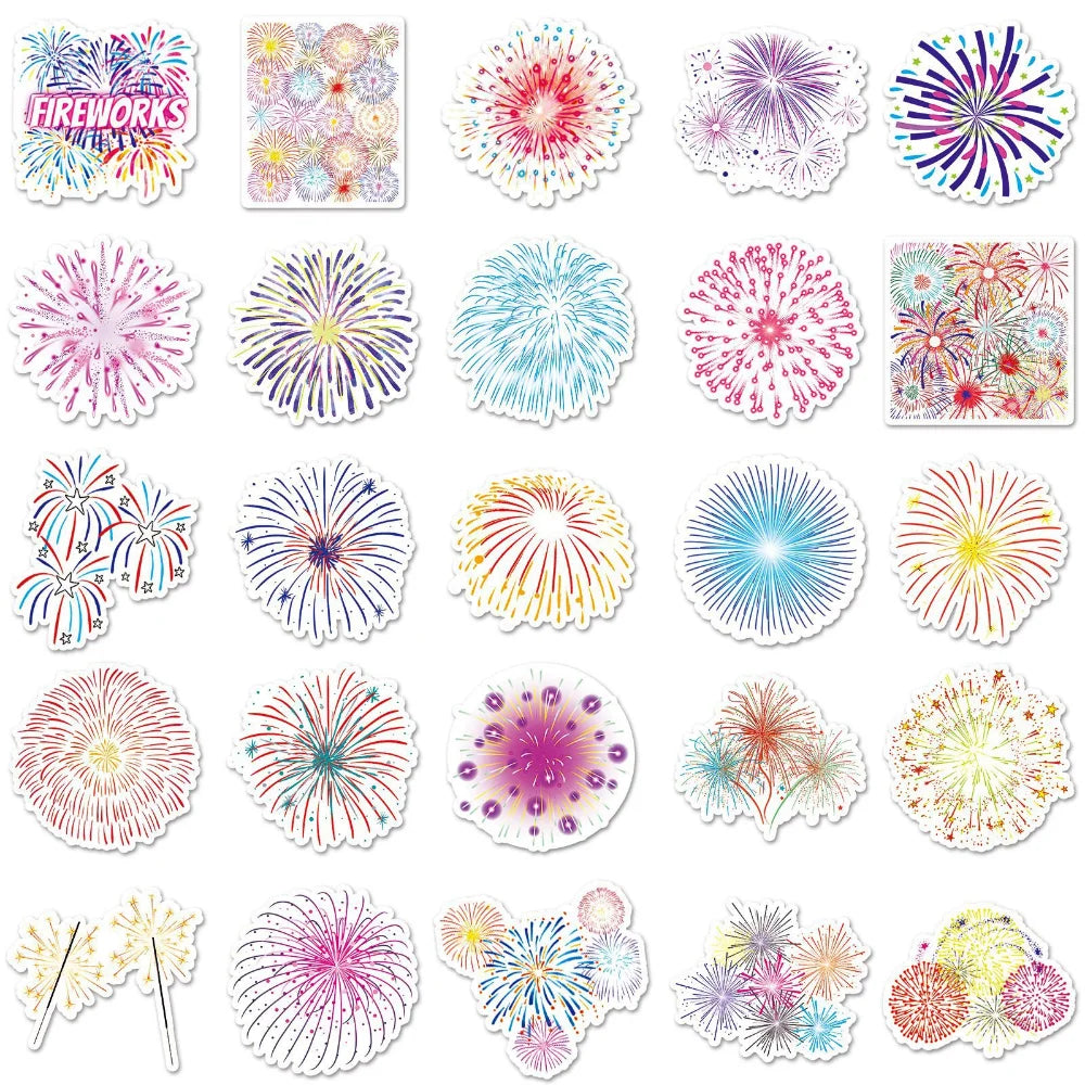 10/50Pcs Retro Fireworks Stickers Creative Aesthetic Holiday Ledger Decorative Stationery Stickers 2023 (ONLINE ORDER ONLY)