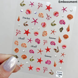 Summer Beach Ocean Shell Starfish Clams Conch Stars Sea Bubble Seasnail Soft Relief Decoration Nail Art Stickers Manicure Decals (ONLINE ORDER ONLY)