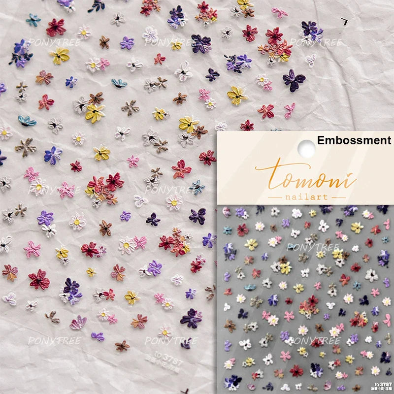 Colourful Dried Flower Petal Texture Peach Blossom Orchid Fragrant Bouquet 5D 3D Self Adhesive Nail Art Stickers Manicure Decals (ONLINE ORDER ONLY)