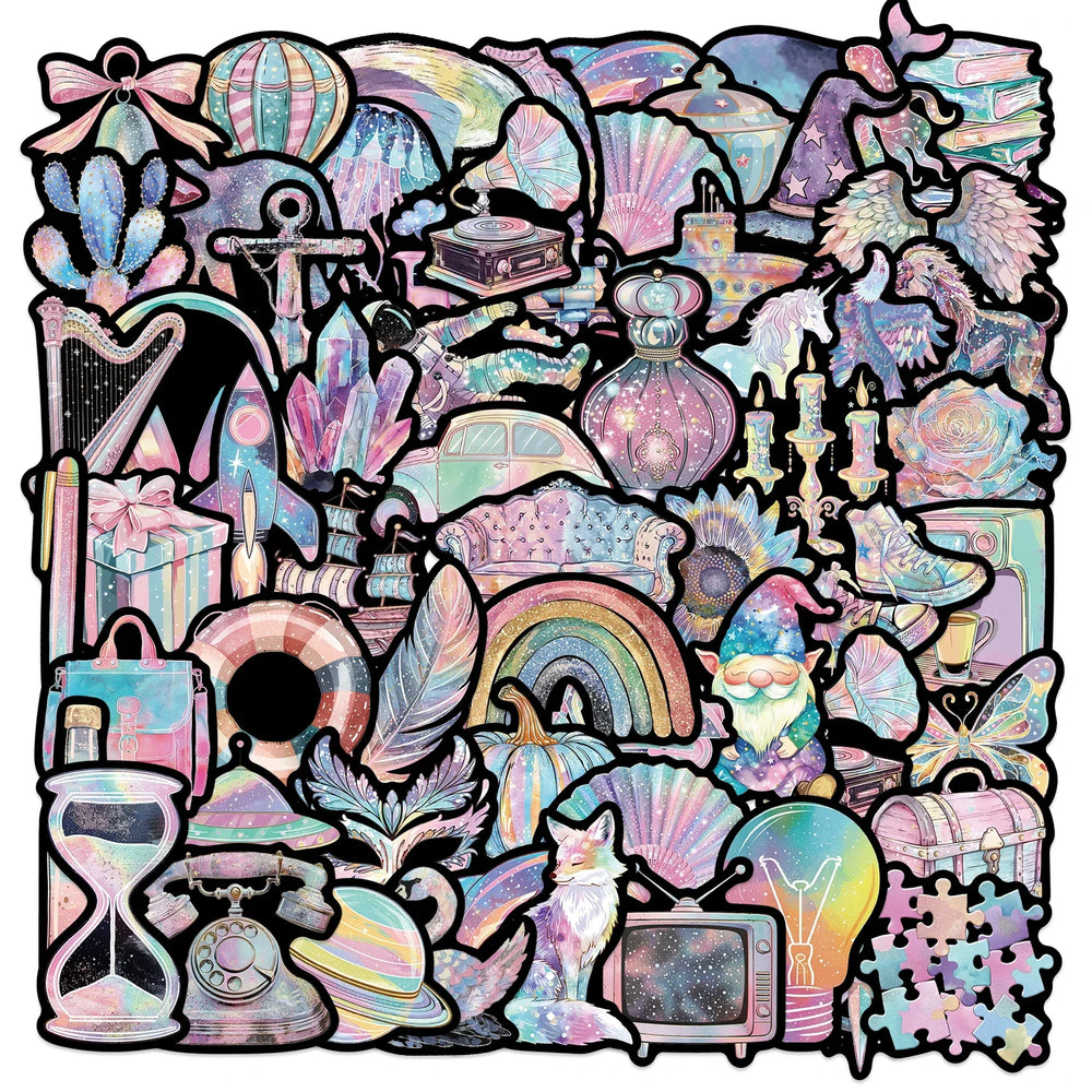 60PCS Colorful Shoes Shells Schoolbags Aesthetics Sticker Waterproof Cartoon Sticker For Desk Refrigerator Computer Phone (Online Order Only)