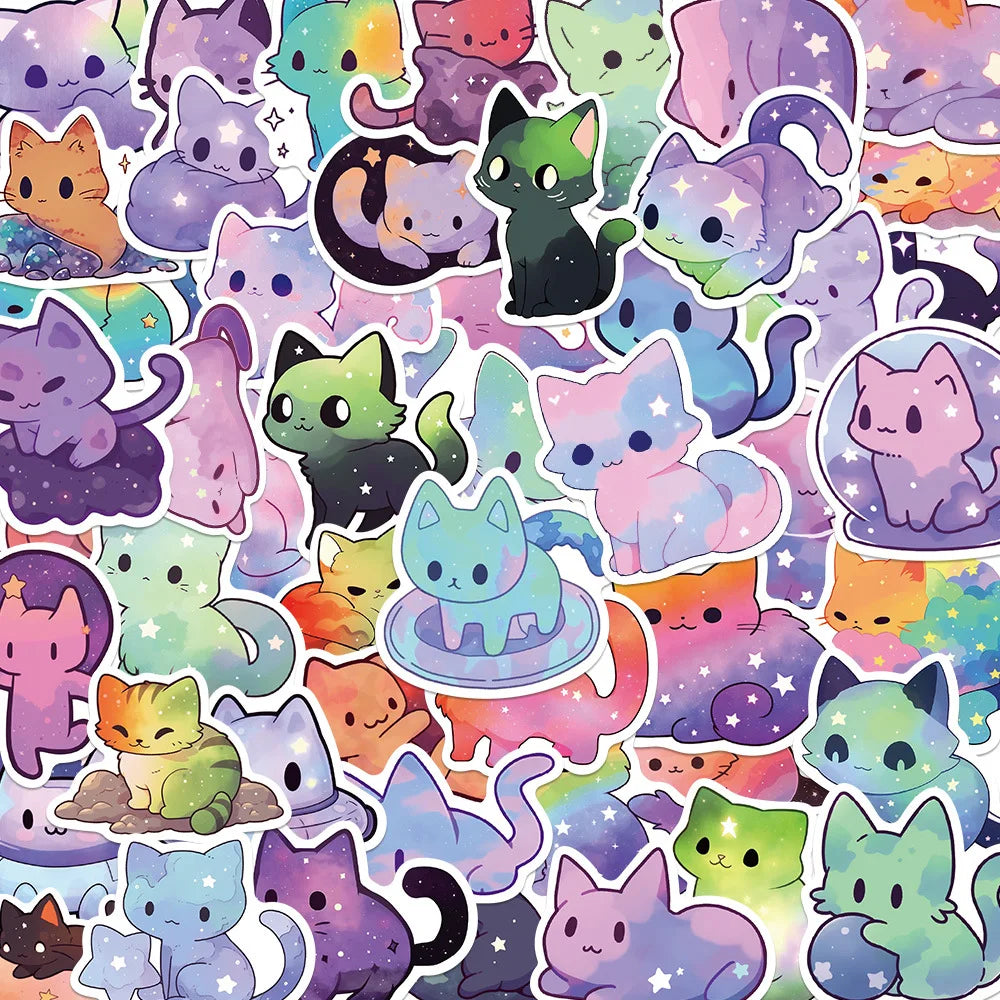 50PCS Waterproof Cartoon Cat Stickers for Phone, Card, Trunk, Water Cup Decor (Online Order Only)