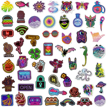 110Pcs Psychedelic Mushroom Stickers Neon Light Waterproof Stickers Suitable for Laptop Helmets Bicycles Children's Gift Sticker (Online Order Only)