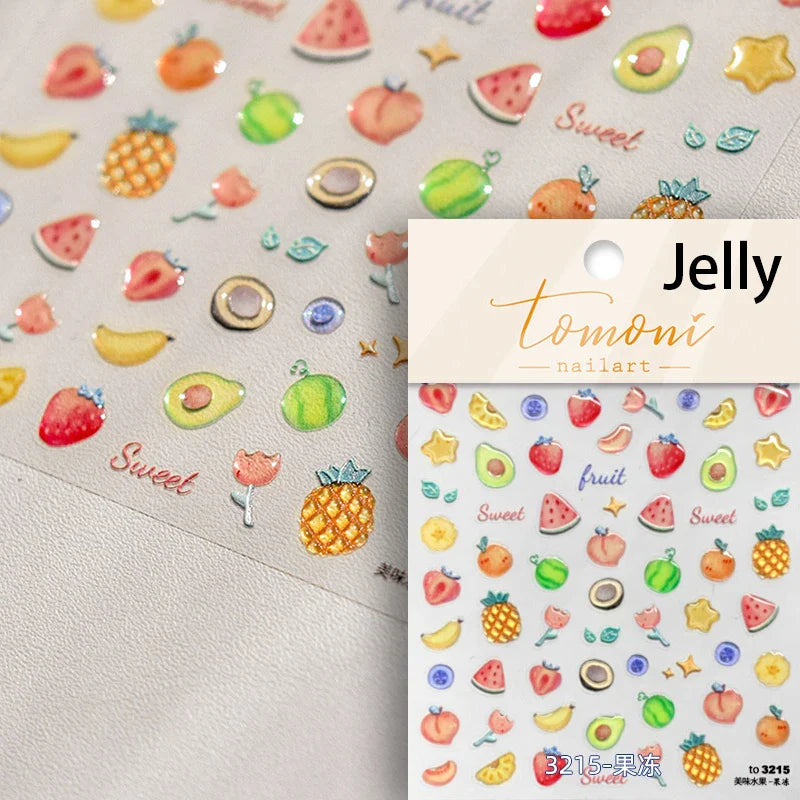 Cute Fresh Fruit Lovely Red Strawberry Grape Cherry Peach 3D Jelly Design Dopamine Self Adhesive Nail Art Sticker Manicure Decal (Online Order Only)