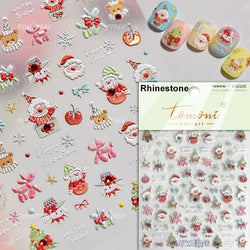 Apple Bear Bunny Snowman Winter Tree Bell Dog Self Adhesive Nail Art Stickers Snowflake Santa Claus Rhinestone Manicure Decals (ONLINE ORDER ONLY)