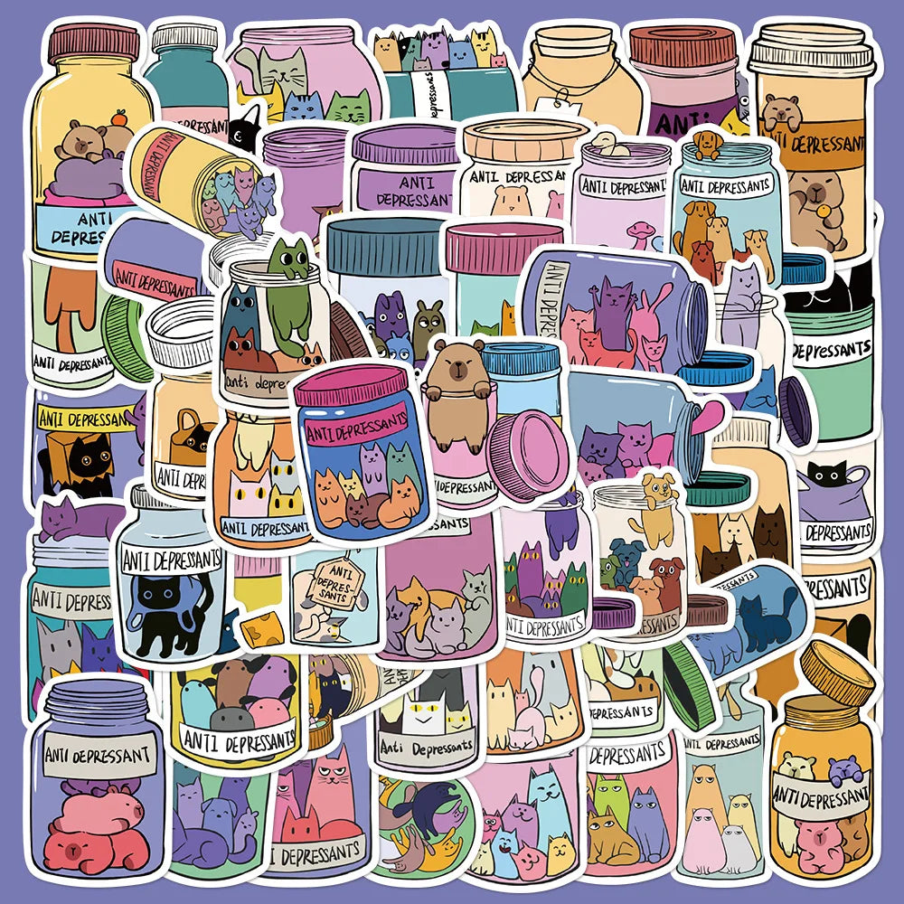 50pcs Cute Cat Graffiti Stickers for Helmet, Wall, Desktop Decoration (Online Order Only)