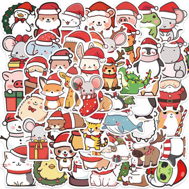 10/50Pcs Cute Christmas Animal Decoration Graffiti Stickers Aesthetic DIY Luggage Bike Phone New Year Gift Sticker Kid Toy (ONLINE ORDER ONLY)