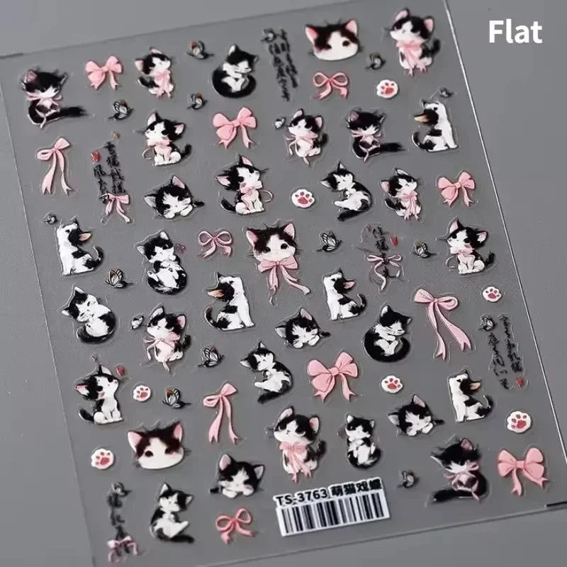 Cute Cat Eye Fishbone Animals Leopard Cat Ginger Cat Kitten Exclamation Point Paw Self Adhesive Nail Art Sticker Manicure Decals (ONLINE ORDER ONLY)