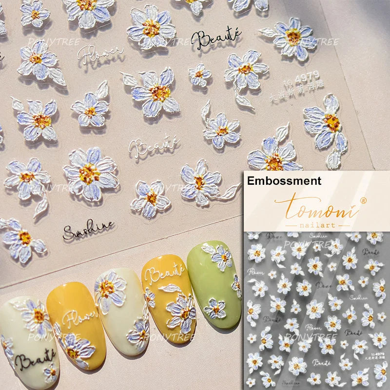 Colourful Butterfly Rose Flower Tulip Daisy Moth Orchid Narcissus 3D Self Adhesive Nail Art Decorations Stickers Manicure Decals (ONLINE ORDER ONLY)