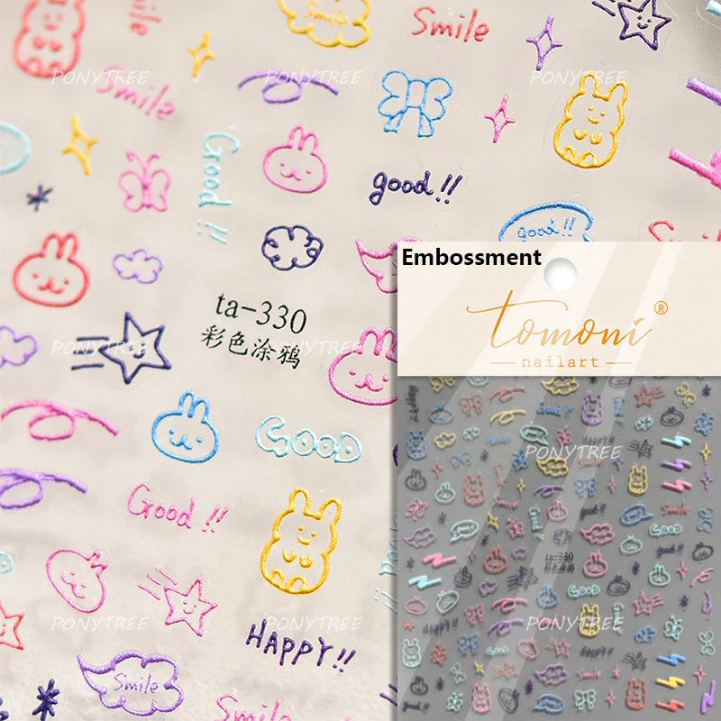 Graffiti Lines Apple Dog Car Bowknot Love Heart Flower Capture Net Grid Butterfly Rain Adhesive Nail Art Sticker Manicure Decals (ONLINE ORDER ONLY)