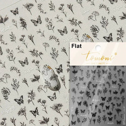 Charming Beautiful Black White Small Butterfly Flower Petal Love Heart Bowknot 5D Self Adhesive Nail Art Sticker Manicure Decals (Online Order Only)