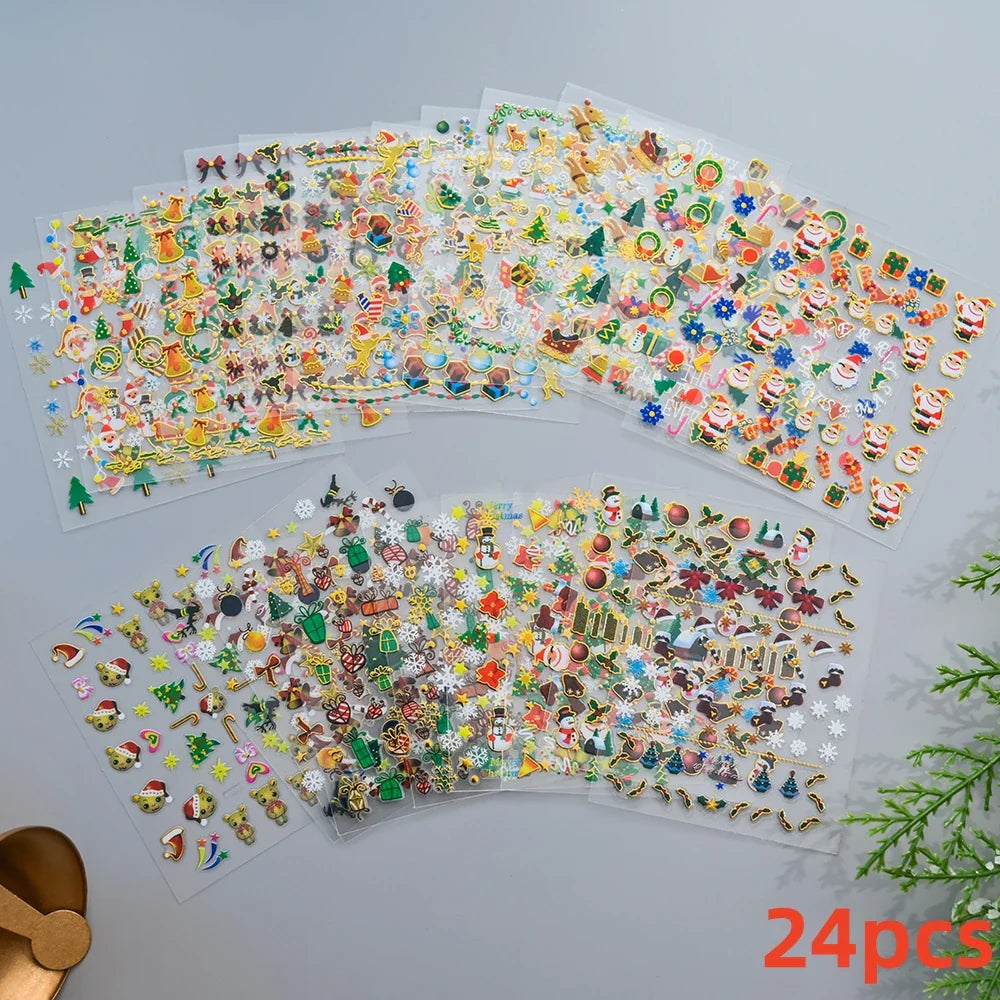 30Sheet 3D Glitter Christmas Nail Art Stickers Santa Claus Snowflake Elk Christmas Tree Design Nail Decals Cartoon Nail Supplies (Online Order Only)