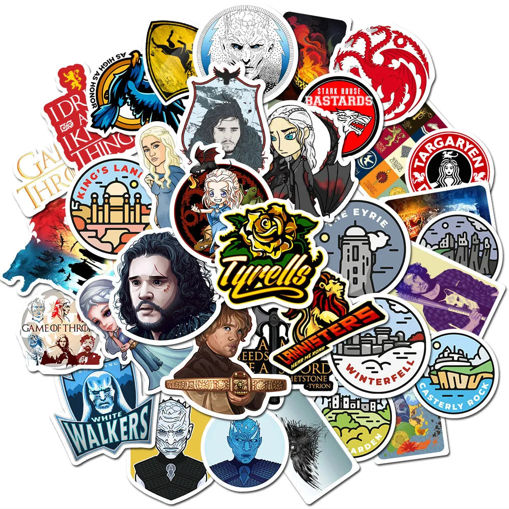 50pcs Game of Thrones Stickers for Laptop, Phone, Scooter, Cup, Suitcase, Fridge (Online Order Only)