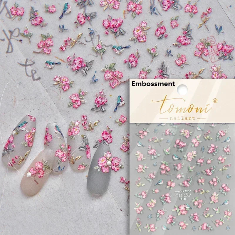 Pale Flower Bouquet Label Bowknot Stationery Sunflower Daisy Leaf 3D Self Adhesive Nail Art Stickers Rhinestone Manicure Decals (Online Order Only)