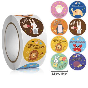 100-500pcs Animal Reward Stickers Adorable Round Kids Motivational Sticker Cartoon Incentive Teacher Gift Sealing Label (ONLINE ORDER ONLY)