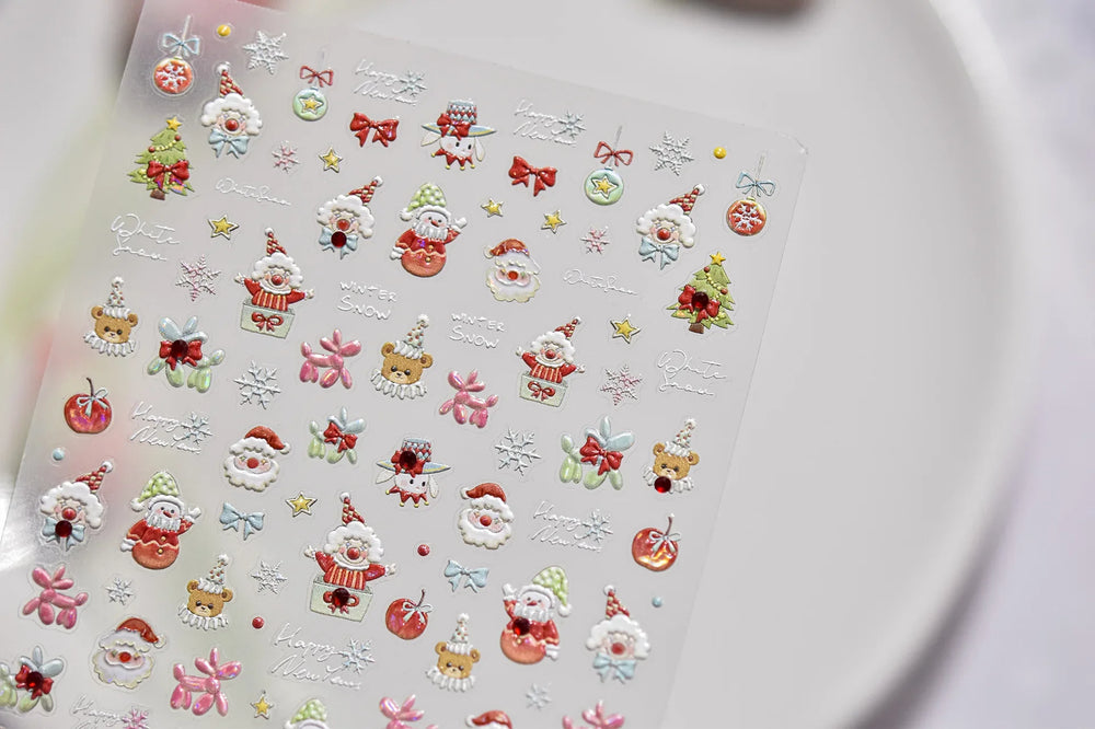 Apple Bear Bunny Snowman Winter Tree Bell Dog Self Adhesive Nail Art Stickers Snowflake Santa Claus Rhinestone Manicure Decals (ONLINE ORDER ONLY)