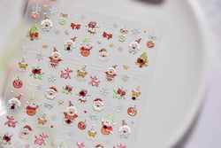 Apple Bear Bunny Snowman Winter Tree Bell Dog Self Adhesive Nail Art Stickers Snowflake Santa Claus Rhinestone Manicure Decals (ONLINE ORDER ONLY)