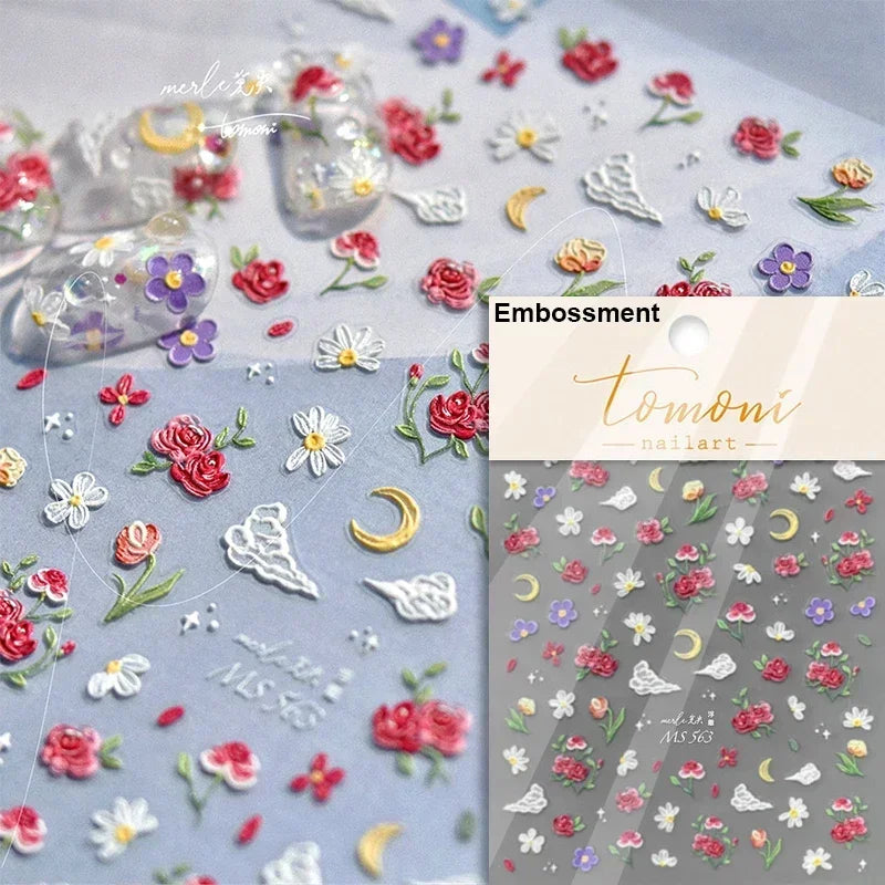 Red Azalea Rose Peony Crane Warbler Bird Fish Lily Chicken Rabbit Lobster Flower Retro Chinese Nail Art Sticker Decoration Decal (Online Order Only)