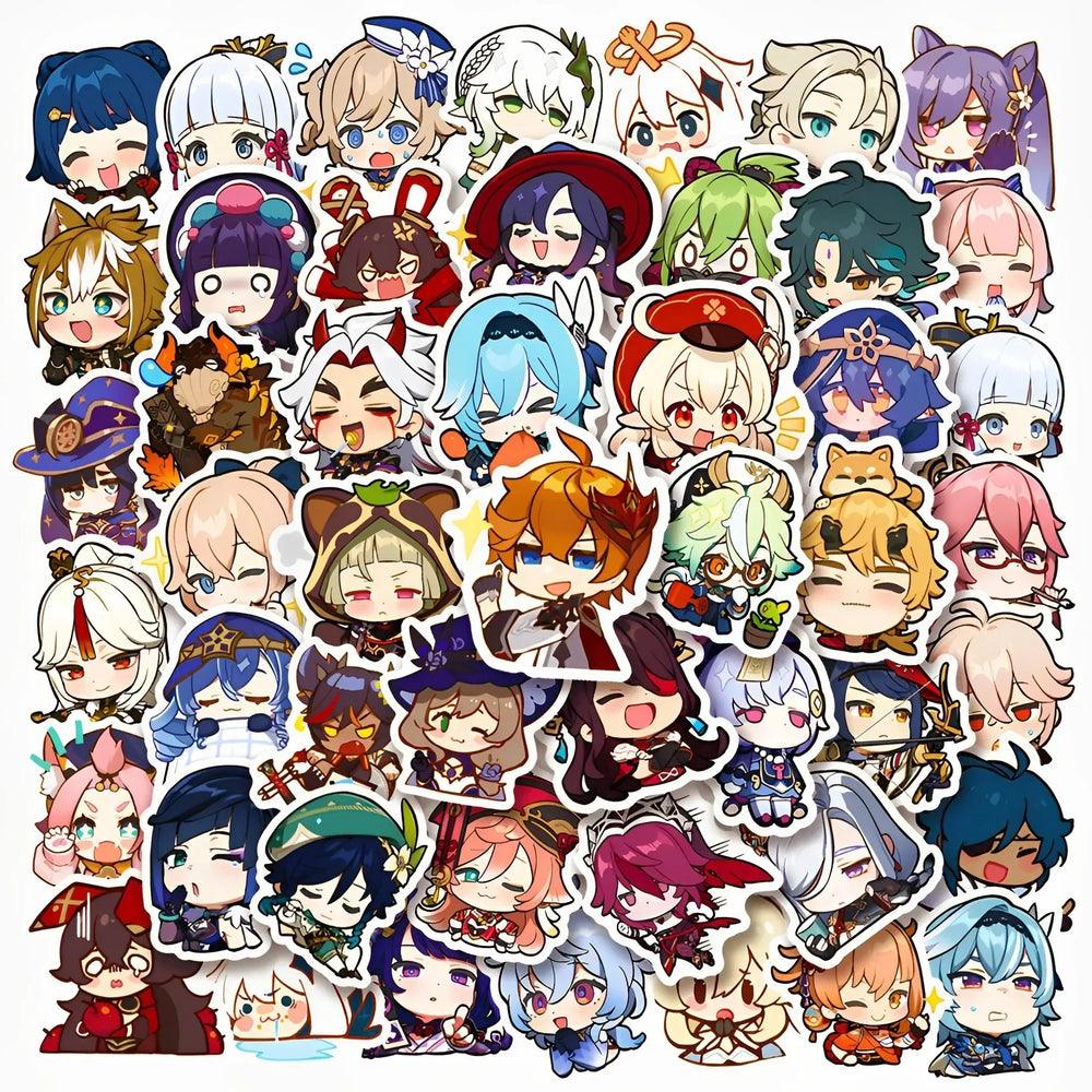 50Pcs Game Anime Genshin Impact Stickers Kawaii Laptop Guitar Suitcase Bike Car Motorcycle Waterproof Sticker for Kids Toy (Online Order Only)