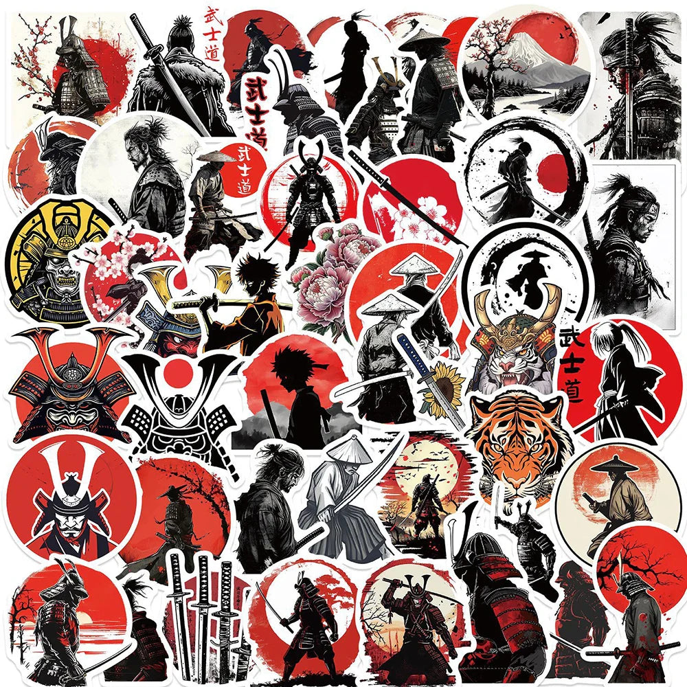 Samurai Bushido Stickers Pack - Waterproof Cartoon Decals for Laptop, Phone, Bike, Fridge (Online Order Only)