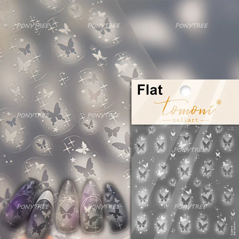 Yellow Butterfly Rose Flower Lace Gradual Wing Charming Romantic Jelly Camellia Self Adhesive Nail Art Stickers Manicure Decals (Online Order Only)