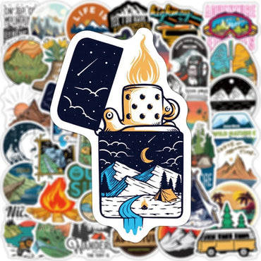 10/30/50PCS Forest Hiking Camping Stickers Outdoor Explore Mountain Climbing DIY Travel Suitcase Laptop Helmet Bike Sticker Toys (ONLINE ORDER ONLY)