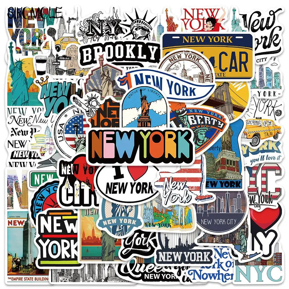 Cartoon NYC Graffiti Stickers Pack for Luggage, Guitar, Fridge, Laptop, Kids (Online Order Only)