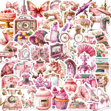 Mixed Pink Retro Stickers for DIY Scrapbooking, Notebook, Laptop, Phone, Water Bottle, Helmet (10/25/50pcs) (ONLINE ORDER ONLY)