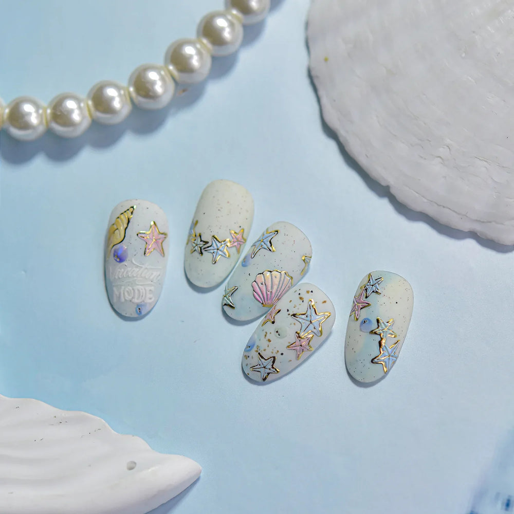 Shiny Colourful Marine Shell Starfish Ocean Elements Star Water Bubbles Star Conch Underwater Nail Art Stickers Manicure Decals (ONLINE ORDER ONLY)