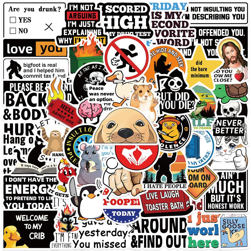 50pcs Funny Cat Meme Stickers for Phone, Scrapbook, Skateboard, Suitcase, Refrigerator, Graffiti (Online Order Only)