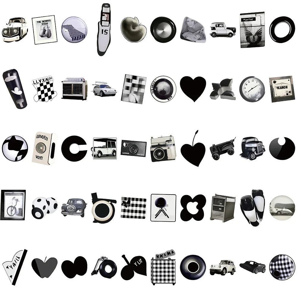 10/30/50/100pcs Ins Style Cute Stickers Black White Simple Decals Kids Toy DIY Laptop Notebook Phone Suitcase Decoration Sticker (ONLINE ORDER ONLY)