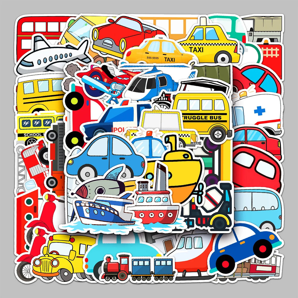 50pcs Cute Cartoon Vehicle Stickers for Helmet Wall Decoration (Online Order Only)