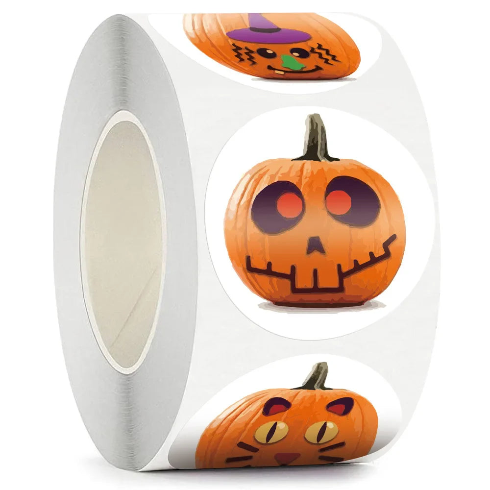100-500pcs Halloween Skeleton Round Sticker Envelope Sealing Labels Candy Bag Sticker Halloween Decoration Decor Pumpkin (Online Order Only)