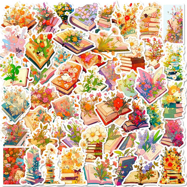 10/50pcs Cute Cartoon Flower In Book Sticker Aesthetic Vinyl Waterproof Scrapbooking Laptop Luggage Phone Car Graffiti Sticker (Online Order Only)