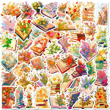 10/50pcs Cute Cartoon Flower In Book Sticker Aesthetic Vinyl Waterproof Scrapbooking Laptop Luggage Phone Car Graffiti Sticker (Online Order Only)