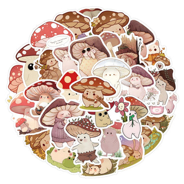 10/30/60pcs Retro Cute Mushroom Cartoon Stickers Decals Laptop Suitcase Phone Guitar Scrapbook Decoration Sticker for Kids Toys (ONLINE ORDER ONLY)
