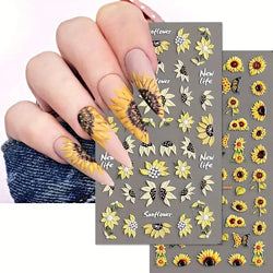 1pc Chic Sunflower 5D Nail Art Stickers Self-Adhesive Waterproof & Sustainable Decals for DIY Manicure Perfect for All Seasons * (ONLINE ORDER ONLY)