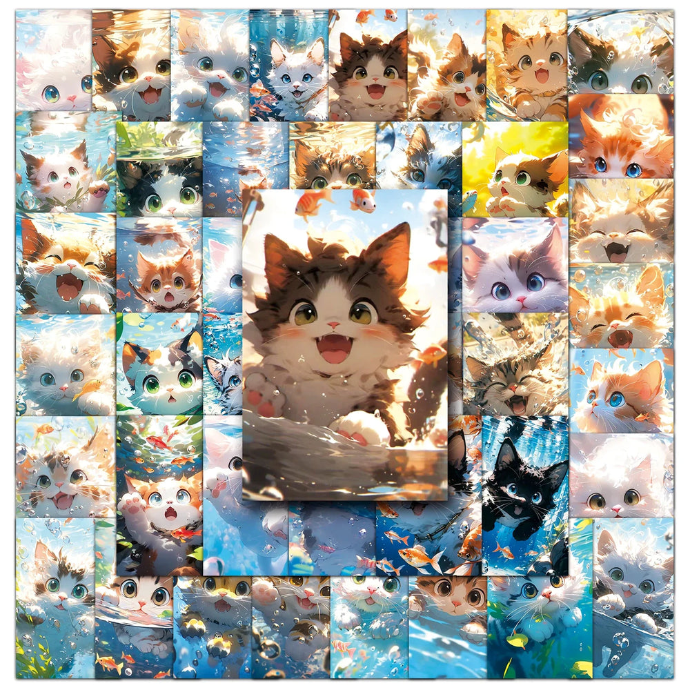 50Pcs Cute Cat Waterproof Vinyl Stickers for Skateboard Snowboard (ONLINE ORDER ONLY)