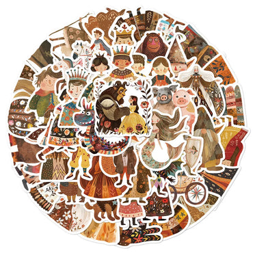 10/30/50PCS Cute Fairy Tale Character Stickers Funny Retro Cartoon Decals Waterproof Decoration DIY Diary Scrapbook Laptop Bike (Online Order Only)