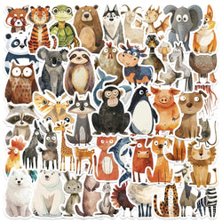 50pcs Cute Cartoon Watercolor Animals Stickers For Laptop Water Bottle Luggage Notebook Waterproof Graffiti Vinyl Decals (ONLINE ORDER ONLY)