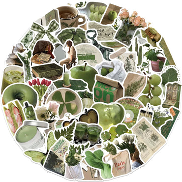 10PCS Vintage Green Waterproof PVC Stickers for Guitar, Refrigerator, Helmet, Skateboard, Cup (ONLINE ORDER ONLY)