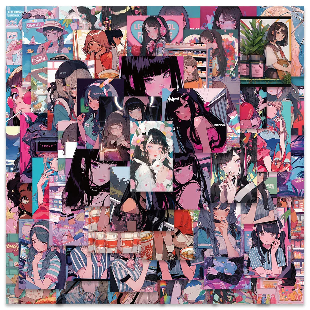 10/30/52PCS Cartoon Anime Girls Illustration Stickers Cute Beauty Sweetheart Decals for DIY Phone BIke Notebook Laptop Suitcase (ONLINE ORDER ONLY)