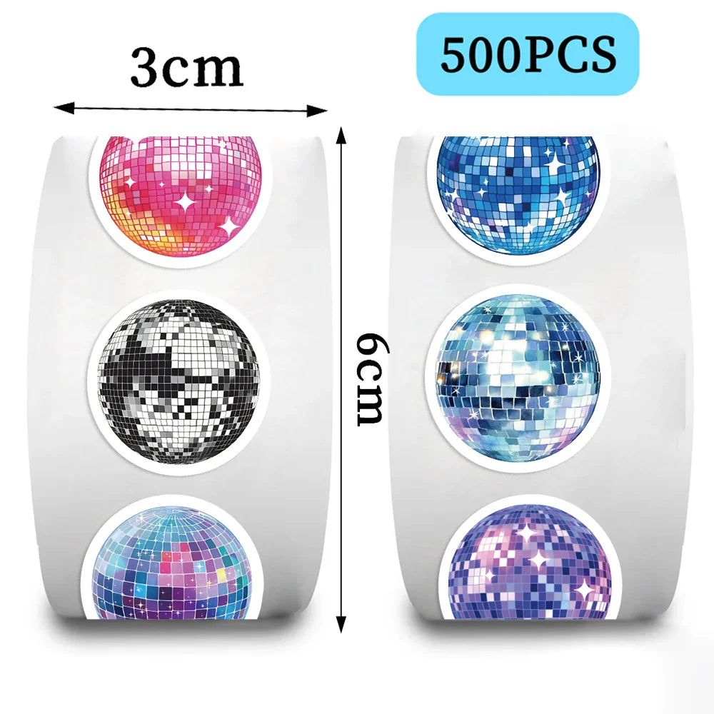 500Pcs/Roll Cartoon Disco Sticker Cool Tape Adhesive Material Envelope Sealing Sticker DIY Phone Luggage Paste Paper (ONLINE ORDER ONLY)