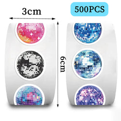 500Pcs/Roll Cartoon Disco Sticker Cool Tape Adhesive Material Envelope Sealing Sticker DIY Phone Luggage Paste Paper (ONLINE ORDER ONLY)