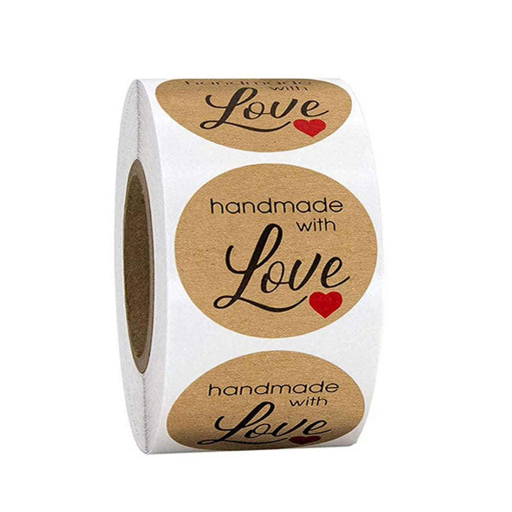 100-500pcs Brown Round Kraft Paper Sticker Handmade With Love Sticker Scapbooking For Envelope Seal Labels Stationery Sticker (ONLINE ORDER ONLY)