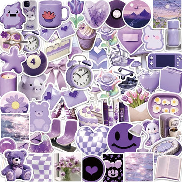 10/30/56PCS Cartoon Purple PVC Sticker Aesthetic Children's Korean Decoration Scrapbooking Stationery School Supplies for Kids (Online Order Only)